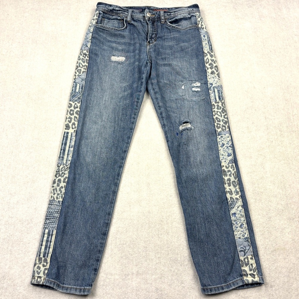 Pilcro Anthropologie Jeans Womens 25 Blue Slim Boyfriend Crop Patchwork Stripe